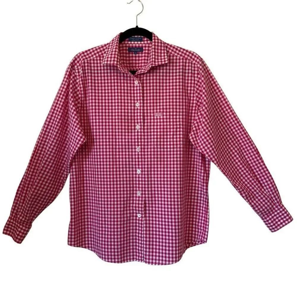 Faconnable Classic Pink & White Checked Long Slv Blouse Sz L